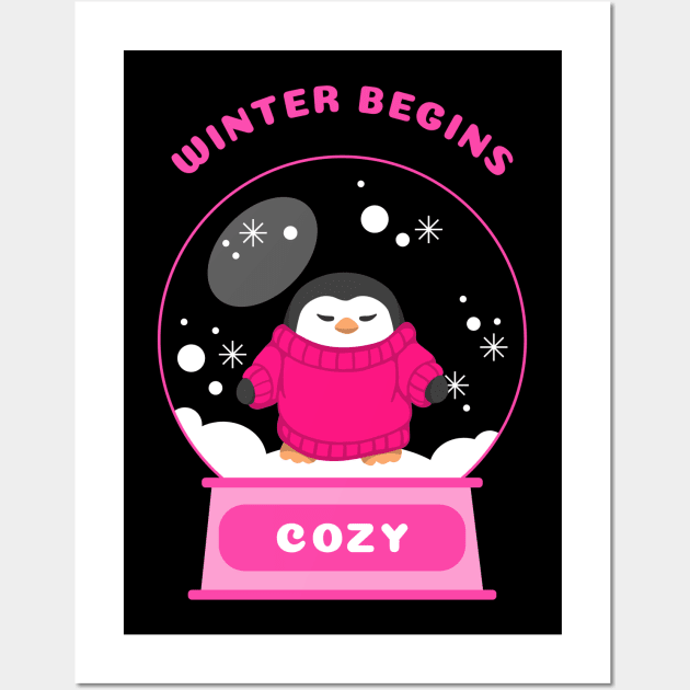 Winter Begins Cozy Penguin (Pink) Wall Art by GideonStore